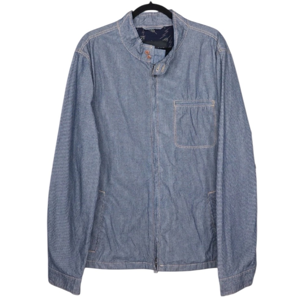 Vintage Sean John Deli Mens Denim Jacket Sz 2XL Indigo Striped Full Zip Pockets